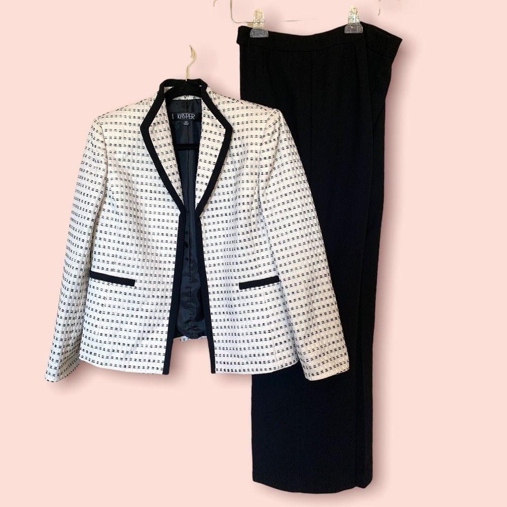 Kasper Pants & Blazer 2 Piece Bundle Black Pants - Black & White Blazer